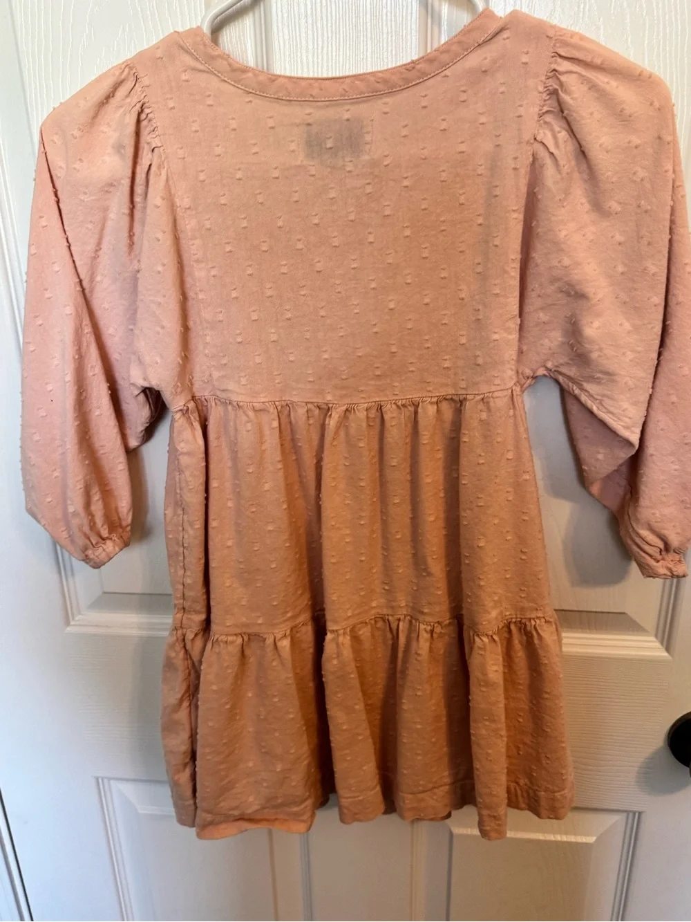 Old Navy Pink Tiered Dot-Texture Dress with Button Placket